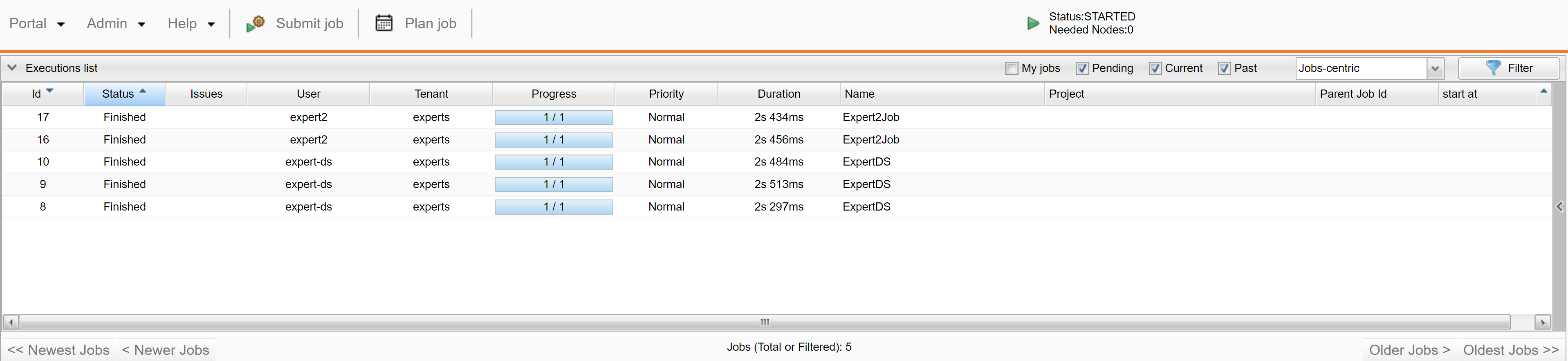 Scheduler Portal for "experts" tenant