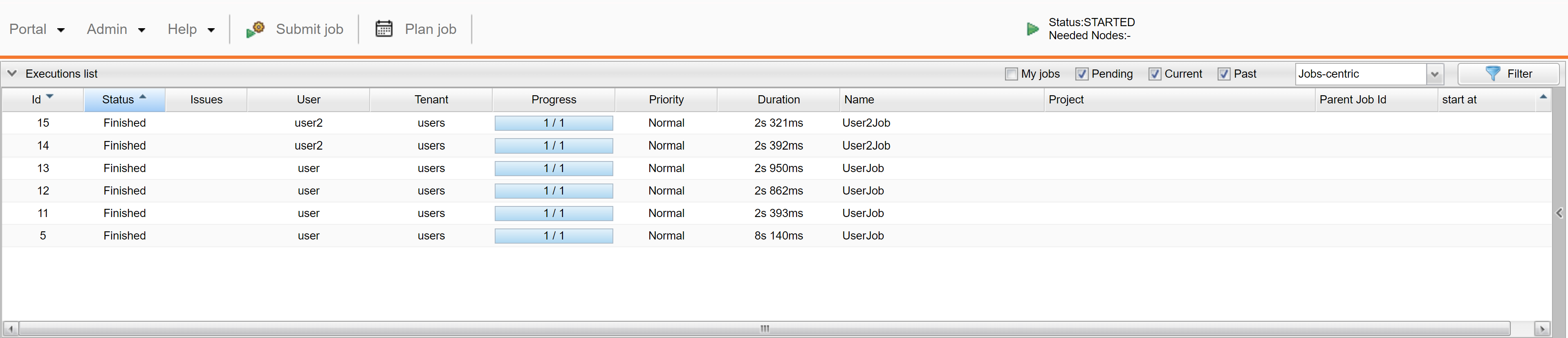 Scheduler Portal for "users" tenant