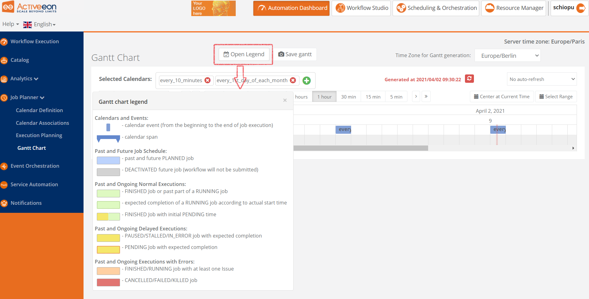 calendar planning gantt legend